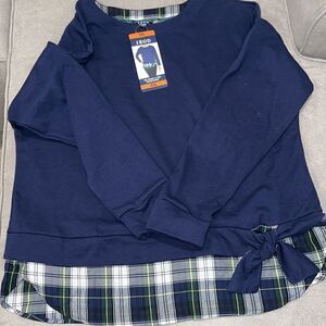 Vintage NWT-IZOD  two fer tie front sweat shirt w/ plaid bottom